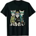 thumbnail image 1 of Autua Summer Short Sleeve T-Shirt Three Handsome Cats Novelty Fashion Retro Plus Size Printed T-Shirt 002-Black, 3XL L, 1 of 3