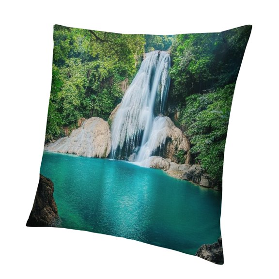 Autua Summer Tropical Jungle Forest, Waterfall, Lake View, Pillowcase, Courtyard Furniture Decoration, Upholstery Cover, Sofa Bed, Sofa, Home Decoration 20x20in