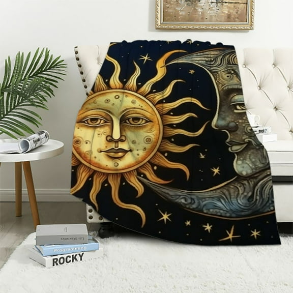 Autua Sun Moon Stars Warm Lightweight Blanket Soft Fleece Blankets Throw Blanket Living Rooms Sofa Decor Cow Gifts All Seasons Super Soft Blanket 40x50in