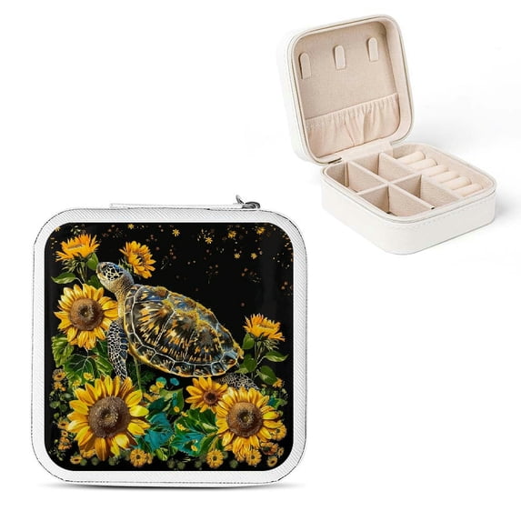 Autua Sunflowers Anniversaries Gifts Jewelry Box, Friendship Day Necklace Ring Earring Organizer White
