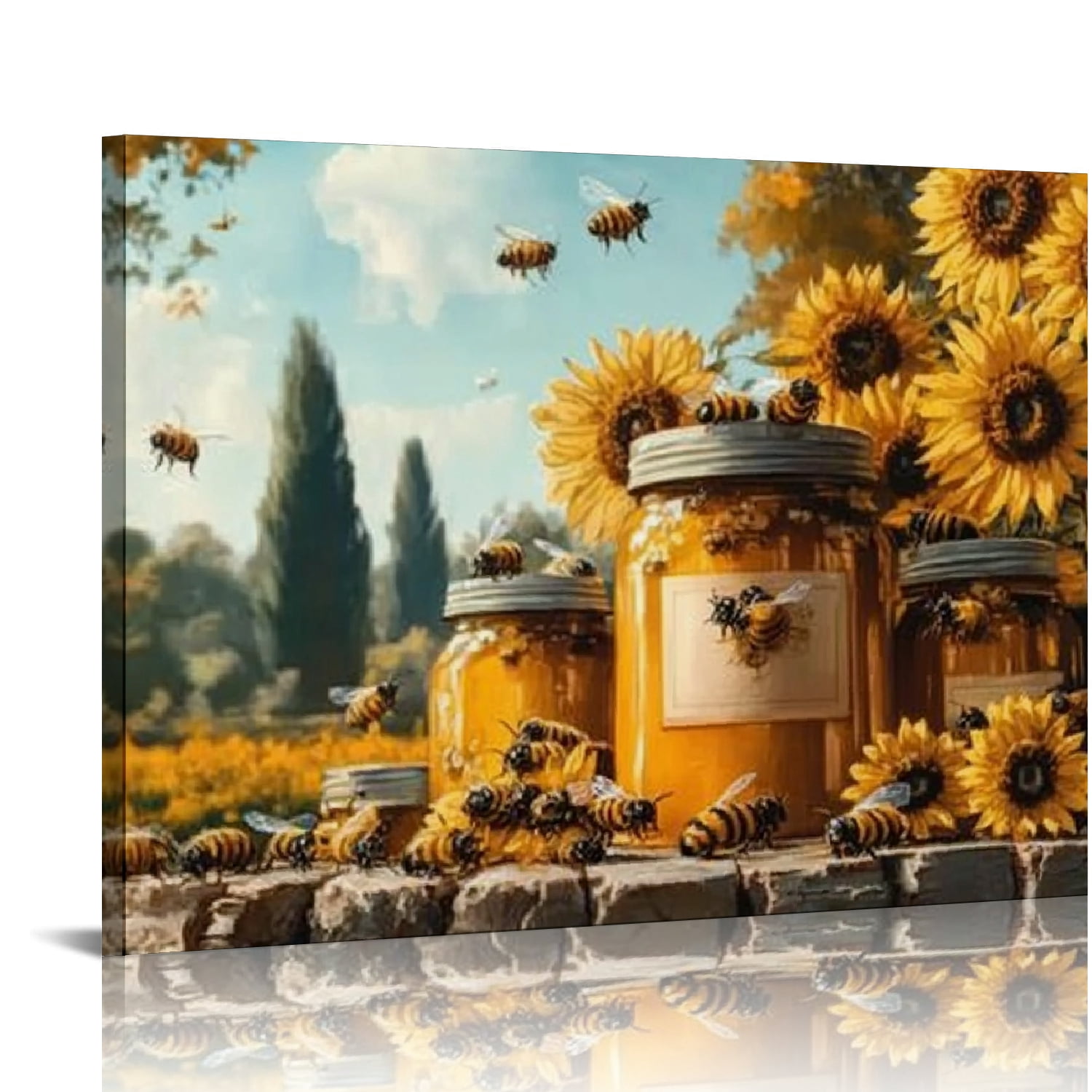 Autua Sunflowers Honey Jars Bees Canvas Prints Wall Art Living Room ...