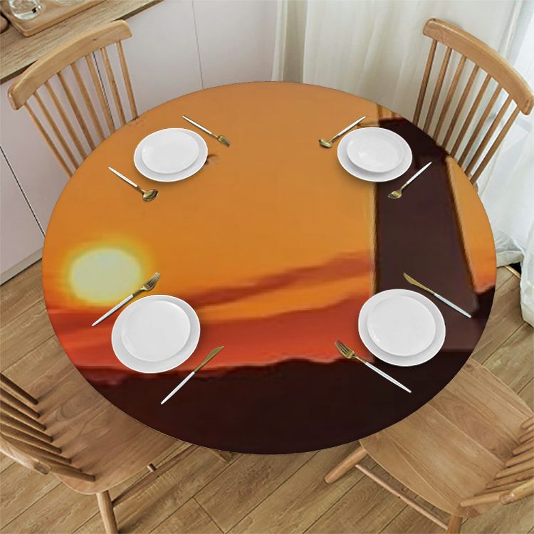 Autua Sunset Birds Round Tablecloth StainResistant Washable Polyester