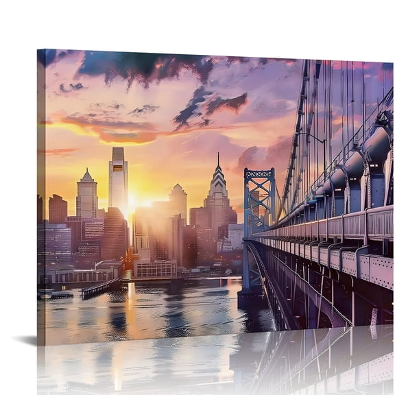 Autua Sunset Bridge Urban Canvas Print Wall Art Home Decor 16x12in