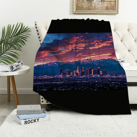 Autua Sunset City Skyline Mountains Warm Lightweight Soft Fleece Throw Blanket Living Room Sofa Decor Gifts All Seasons Plush Blankets 40x50in