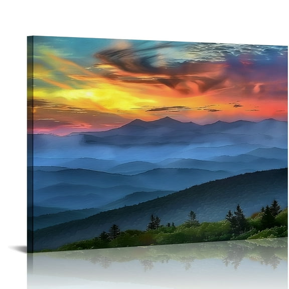 Autua Sunset Mountains Colorful Sky Wall Art Canvas Home Decor 20x16in