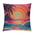 thumbnail image 1 of Autua Sunset Palm Trees Graphic Decorative Cushion Throw Pillow Cover Short Plush Summer Pillow Case 1PC 18x18in, 1 of 5