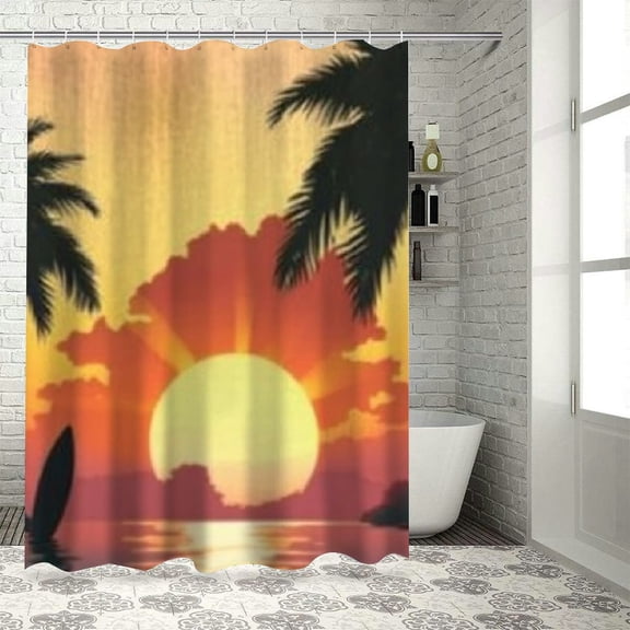 Autua Sunset Palm Trees Surfboard Washable Shower Curtain with Hooks for Bathroom Decoration 69"x72