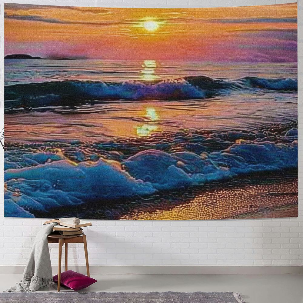Autua Sunset Waves Beach Tapestry Wall Hanging Unique Style Graphic