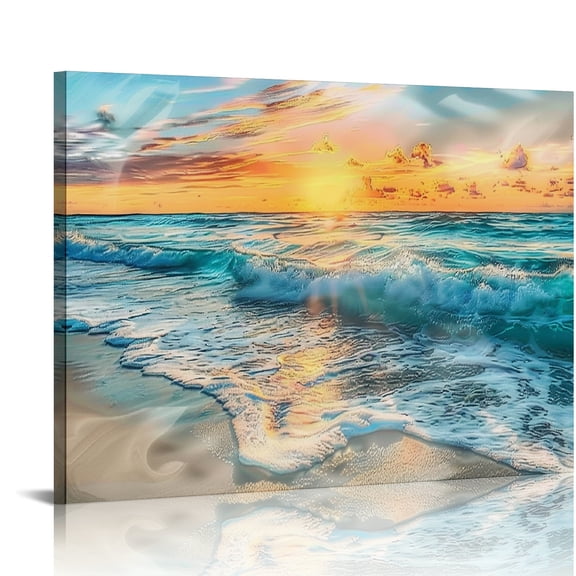 Autua Sunset Waves Impressionist Painting Canvas Wall Art Decor 16x12in