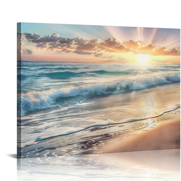 Autua Sunset Waves Ocean Canvas Wall Art Print for Living Room Bedroom Home Office Decor 16x12in