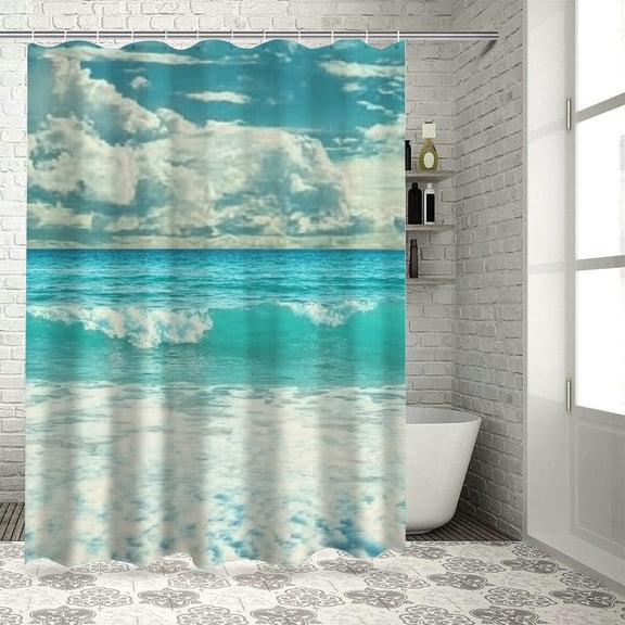Autua Surfboard Ocean Beach Washable Shower Curtain 100% Polyester with Hooks for Bathroom Decoration 60"x72