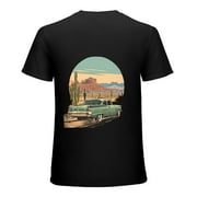 Autua T-Shirt for Men Short Sleeve Car & Cactus Pattern Shirt Black
