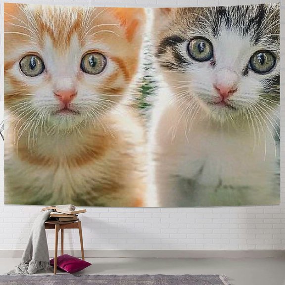 Autua Tapestry Lightweight Multifunctional Two Kitten Wall Hanging Brightly Decorated Printed Tapestry Wall Decoration for Indoor/Outdoor Use 40x30inch