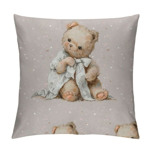 Autua Teddy Bear Bow Polka Dots Graphic Decorative Cushion Throw Pillow Cover for Home Couch Living Room Bed Sofa Pillow Case 1PC 12x12in