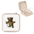 thumbnail image 1 of Autua Teddy Bear PU Leather Jewelry Box Compact Travel Case with Multiple Storage Spaces for Necklace, Ring, Earring - Ideal Gift for Women Pink, 1 of 5