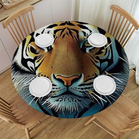 Autua Tiger Jungle Butterflies Round Tablecloth Stain-Resistant 100% Polyester 31"-35