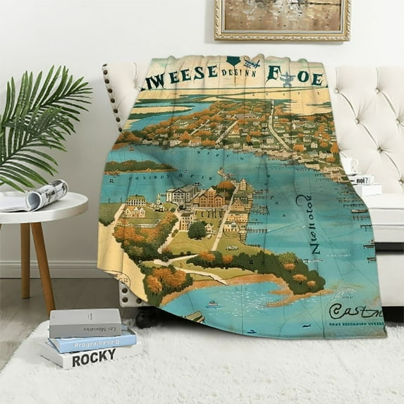 Autua Towns Rivers Chesapeake Bay Warm Lightweight Blanket Soft Fleece Throw Blanket Living Rooms Sofa Decor Cow Gifts Blanket All Seasons Plush Blanket 50x60in