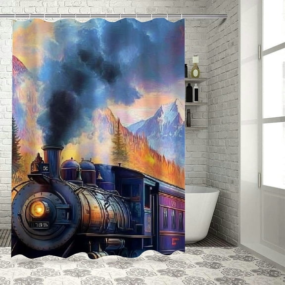 Autua Train Forest Mountains Bathroom Shower Curtain Set with Hooks 36"x72