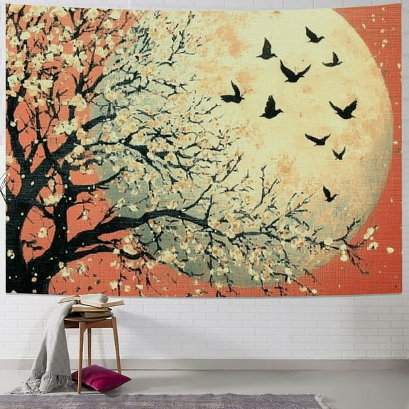 Autua Tree Birds Moon Tapestry Wall Hanging Unique Home Decor 40x30inch