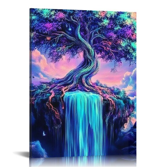 Autua Tree Waterfall Psychedelic Canvas Wall Decor for Home Office 16x20 in
