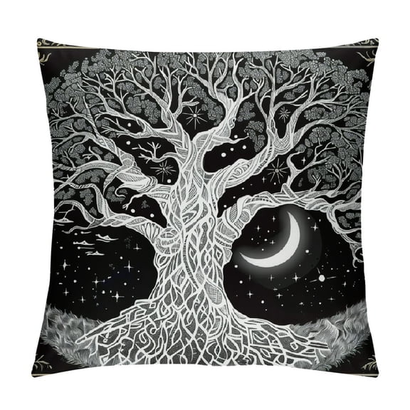 Autua Tree of Life Crescent Moon Amanda Sage Decorative Cushion Cover for Home Couch Living Room Sofa, Short Plush, Zipper Closure, 1PC 12x12in