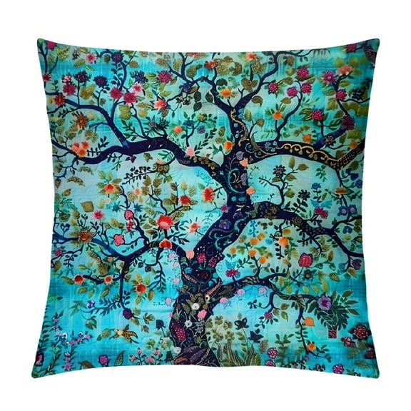 Autua Tree of Life Quilt Art Decorative Throw Pillow Cover for Home Couch Living Room Bed Sofa - Printed on Both Sides - 1PC 24x24in