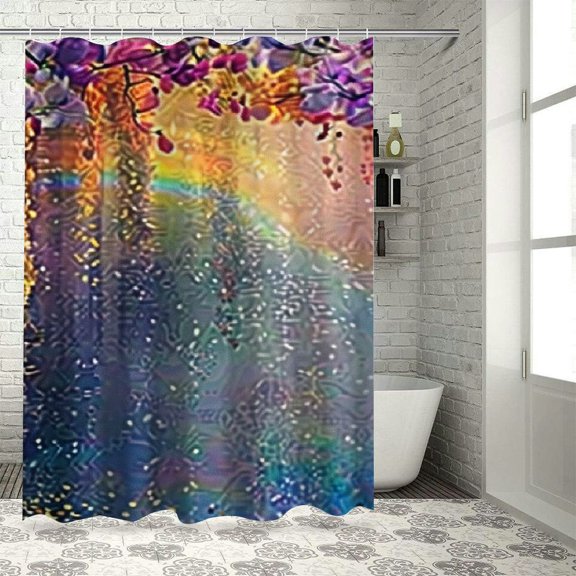 Autua Trees Flowers Rainbow Bathroom Décor Set with Hooks, Graphic Print Polyester Stylish Shower Curtain, 100% Polyester Home Bathtubs Bathroom Curtain Decoration Washable Shower Curtain 69"x72