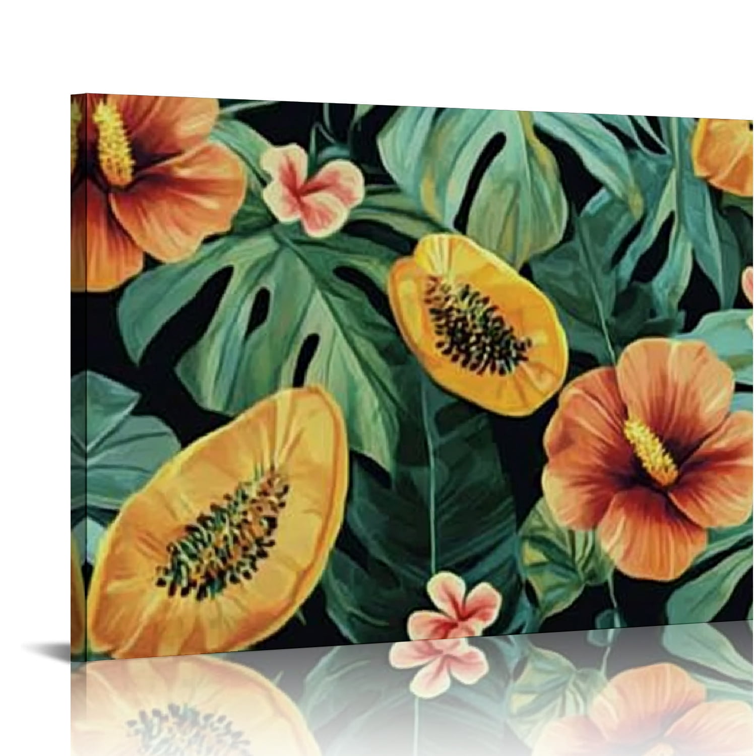 Autua Tropical Print Flowers Leaves Canvas Wall Decor for Home Office ...