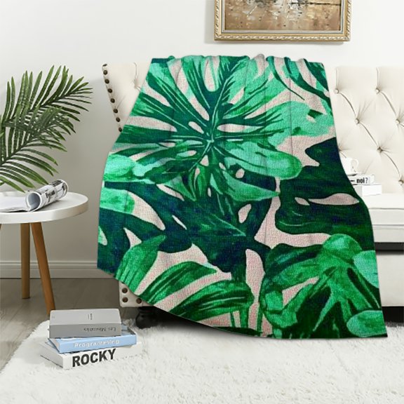 Autua Tropical Print Green Leaf Lightweight Blanket for All Seasons 40x50in