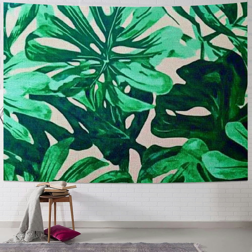 Autua Tropical Print Green Leaf Tapestry Wall Hanging Home Decor ...