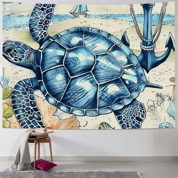 Autua Turtle Anchor Lighthouse Tapestry Wall Hanging Unique Style Graphic Tapestries Home Wall Decor Art for Living Room Bedroom Apartment Farmhouse Dorm Decorations 4 Sizes Available 40x30inch