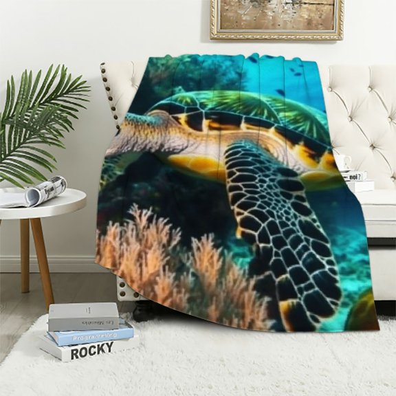 Autua Turtle Coral Reef Ocean Warm Lightweight Fleece Blanket 40x50in