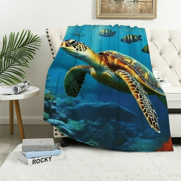 Autua Turtle Fish Ocean Warm Lightweight Soft Fleece Blanket, Throw Blanket for Living Rooms Sofa Decor Cow Gifts, All Seasons Soft Plush Blanket 40x50in