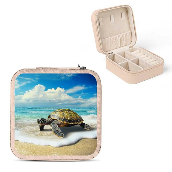 Autua Turtle PU Leather Jewelry Box Organizer for Necklace, Ring, Earring - Compact and Portable with Multiple Storage Compartments Pink
