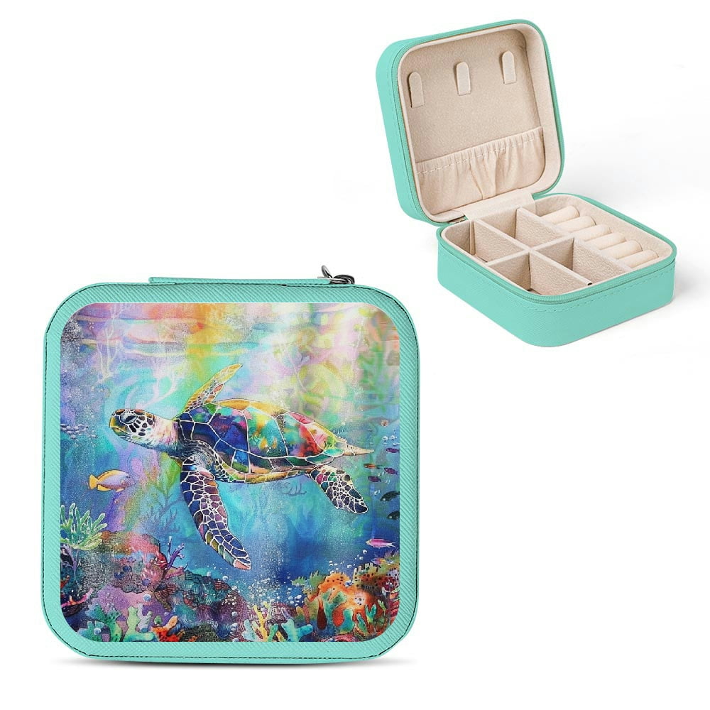 Autua Turtle Sea Creatures Rainbow Travel Jewelry Box Organizers for ...
