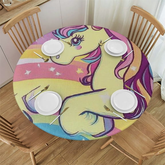 Autua Unicorn Rainbow Stars Round Tablecloth Waterproof Stain-Resistant 54"-58
