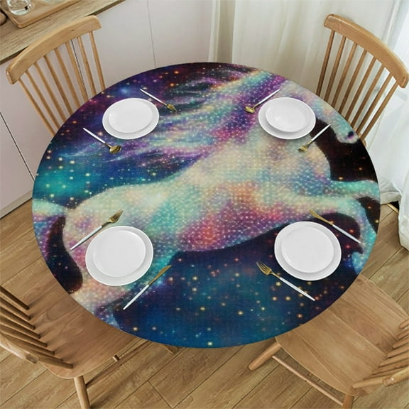Autua Unicorn Stars Fantasy Round Tablecloth Stain-Resistant 100% Polyester 42"-46