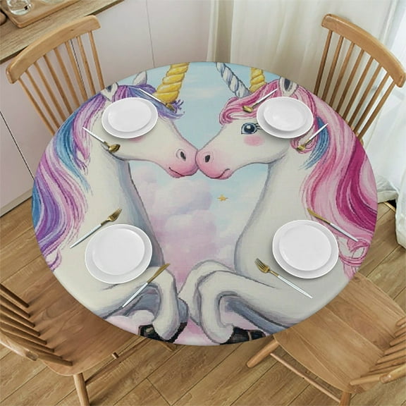 Autua Unicorns Balloons Round Tablecloth Stain-Resistant 100% Polyester 31"-35