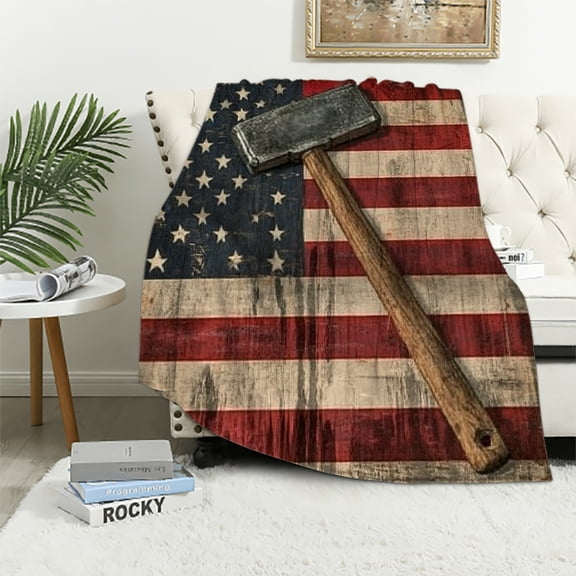Autua Vintage American Flag Blanket Firefighter Patriotic Throw Blankets,Birthday Gifts for Women Men,Lightweight Soft Fleece,History Lovers,Sofa Couch Bed Room Modern Rustic Decor 50x60in