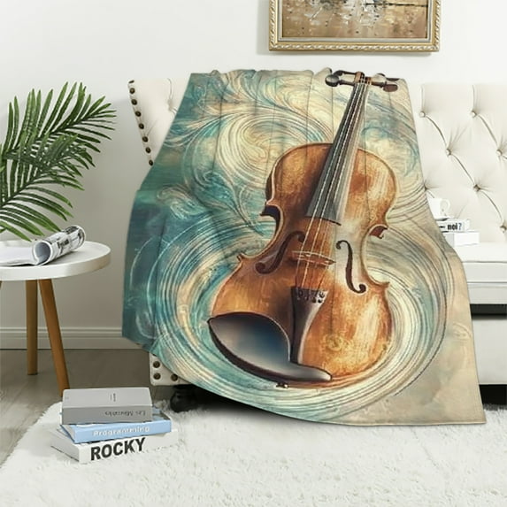 Autua Vintage Violin Flannel Blanket,Music-Themed Soft Lightweight Throw Blankets Gifts for Women Girls,Perfect for Couch Bed Home Travel Decor 60x80in