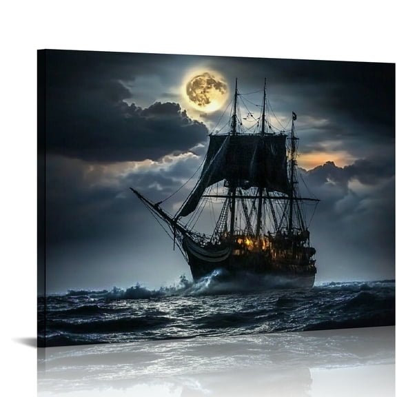 Autua Wall Art for Living Room Large Size Pirate Ship Office Wall Decor Canvas Prints Sailboat Nautical Modern Artwork for Bedroom Bathroom Sailing Ship Framed Ready to Hang, 16x12in