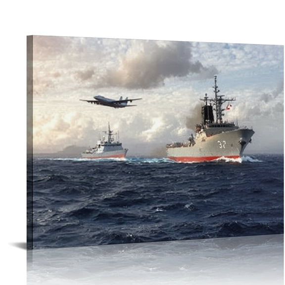 Autua Warship Military Blue US Coast Guard Canvas Painting Prints Wall Art For Room Aesthetic Bedroom Modern Decor Gift 16x12in