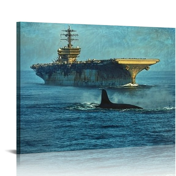 Autua Warship US Navy Fleet Aircraft Carrier Ship Canvas Wall Art Prints for Wall Decor Room Decor Bedroom Decor Gifts 16x12in