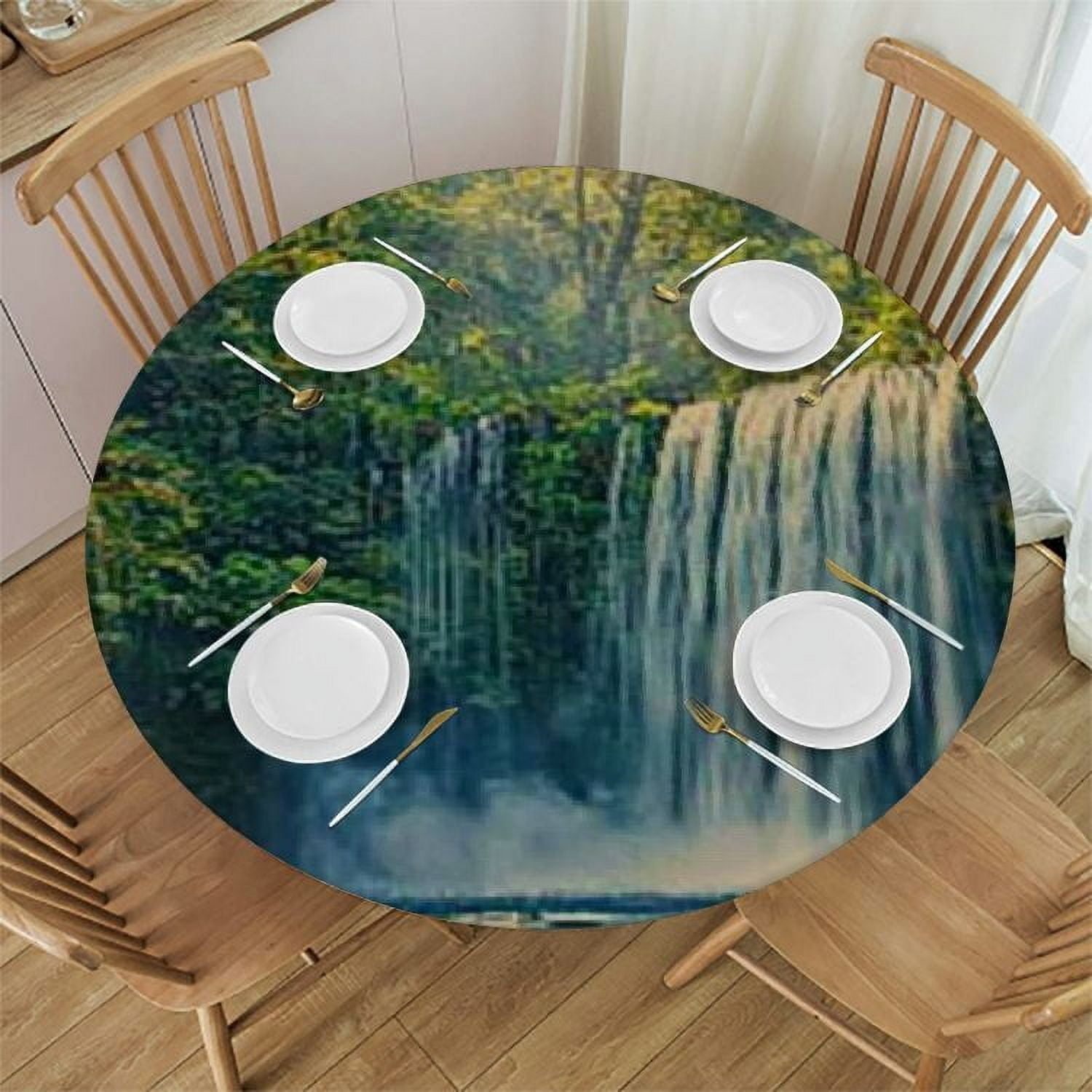 Autua Waterfall Forest Trees Round Tablecloth Stain-Resistant ...