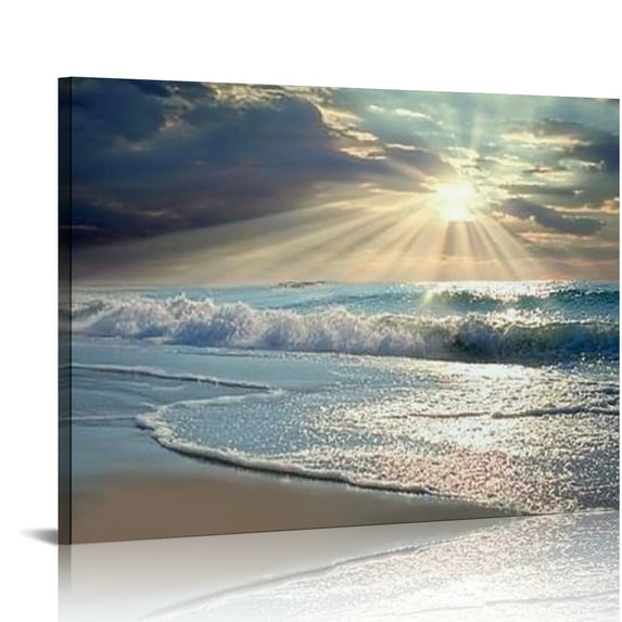 Autua Waves Sunbeam Beach Canvas Wall Art Home Decor for Living Room 16x12in