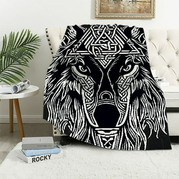 Autua Wolf Celtic Pattern Triangle Warm Lightweight Blanket Soft Fleece Throw Blanket for All Seasons - Living Room Sofa Decor - Cow Gifts - Super Soft Flannel Material Blanket 40x50in