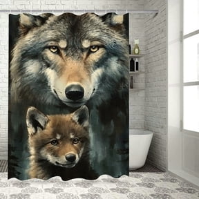 Autua Wolf Cub Night Chic Modern Bathroom Decor Shower Curtain with Hooks 100% Polyester Fiber Washable 36"x72