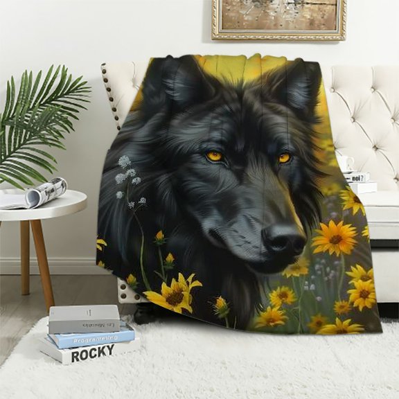 Autua Wolf Flowers Fantasy Warm Lightweight Fleece Blanket Soft Throw Blanket for All Seasons Bed Sofa Decor Gifts Blanket 40x50in