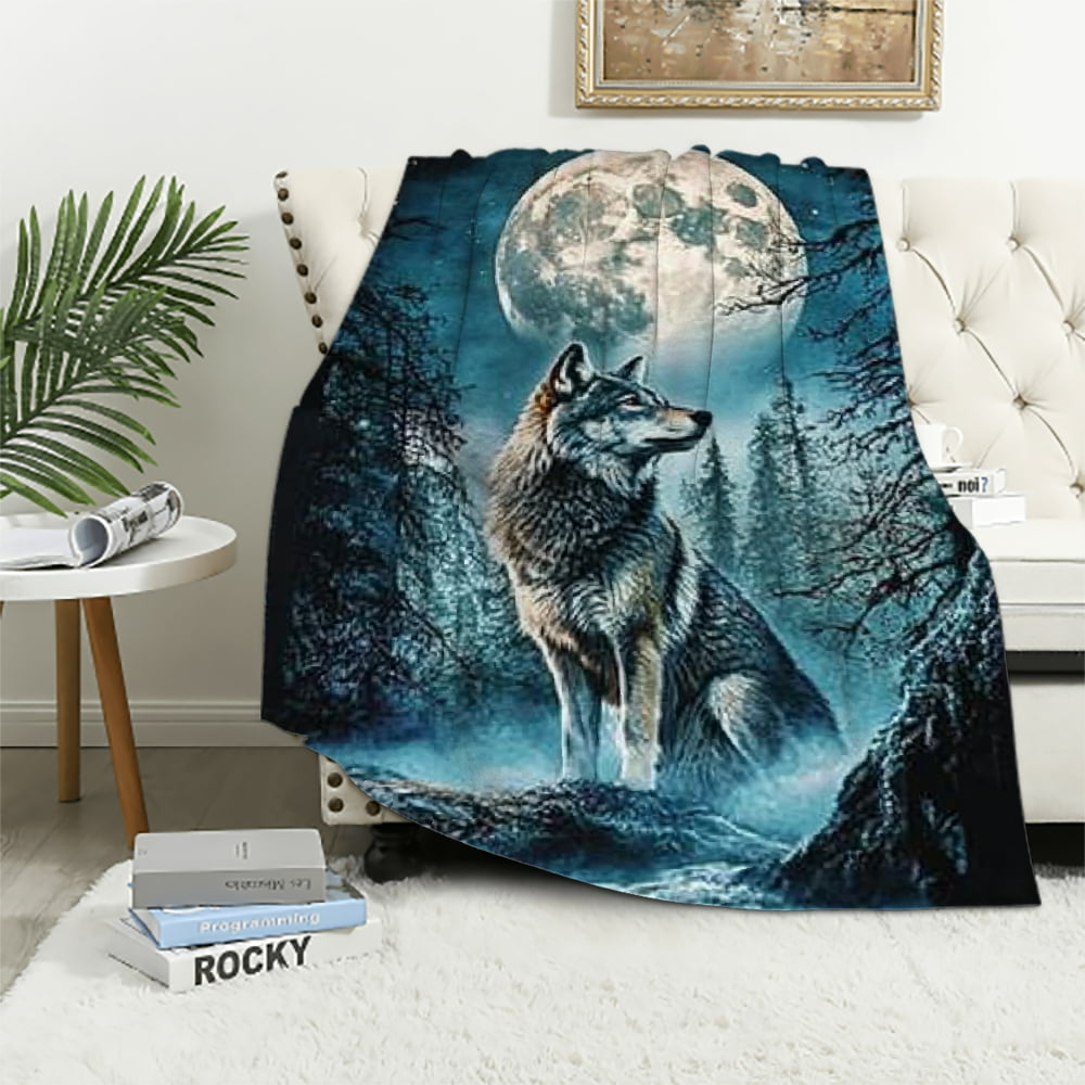 Autua Wolf Forest Moon Excellent Hand Feel Flannel Blanket for All ...