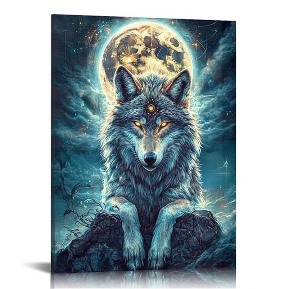 Autua Wolf Full Moon Fantasy Art Canvas Prints Wall Art Living Room Bedroom Home Office Decor 16x20 in